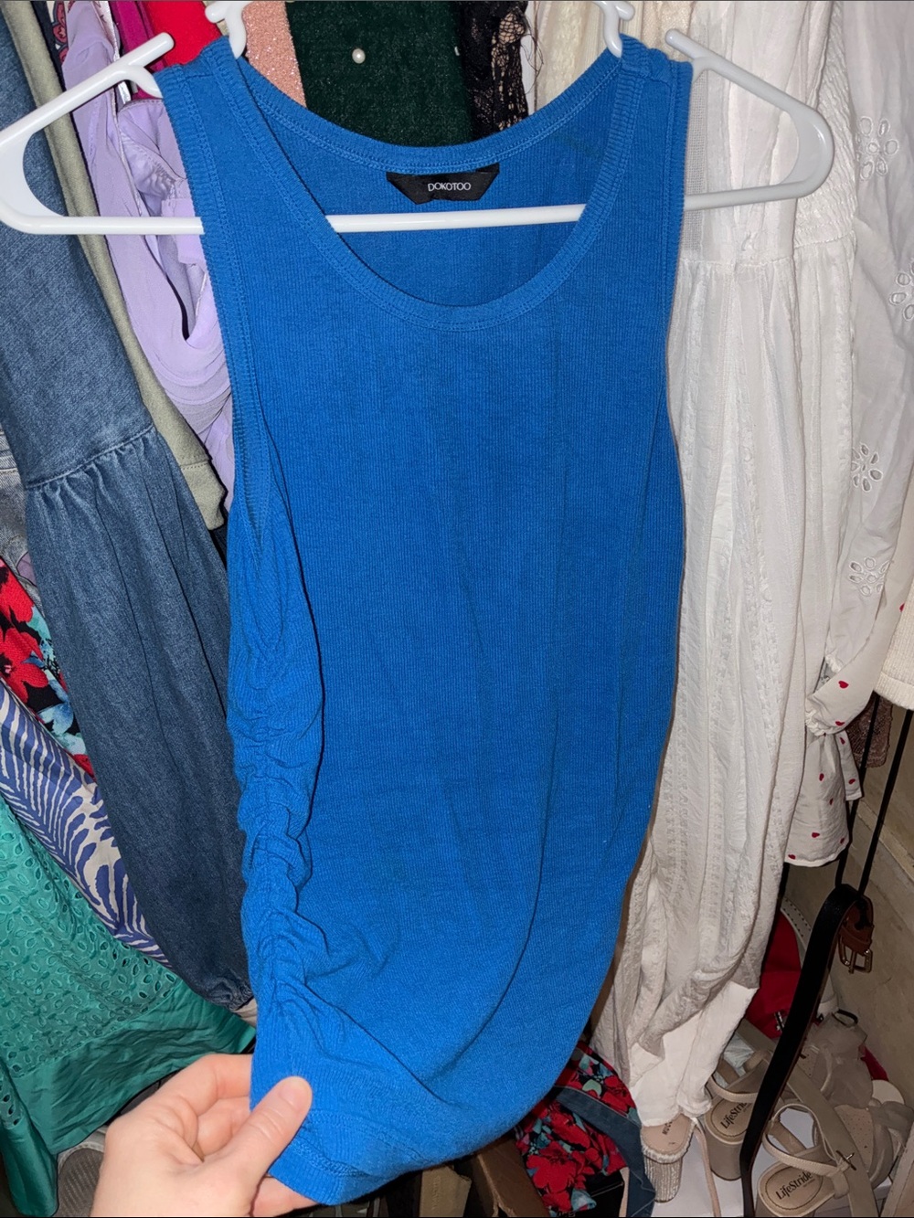 Blue Ribbed Scoop Neck Ruched side Detailing Cobalt blue tank top blouse